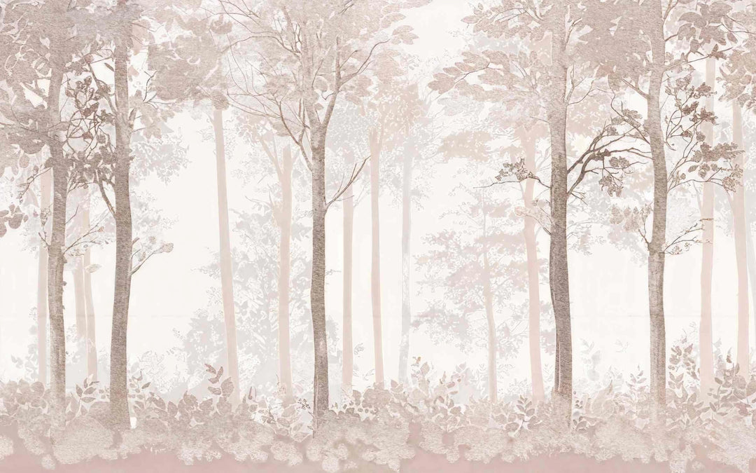 Rêverie en Forêt – Panneau Mural Poétique Taupe - Illulart: Papier peint panoramique