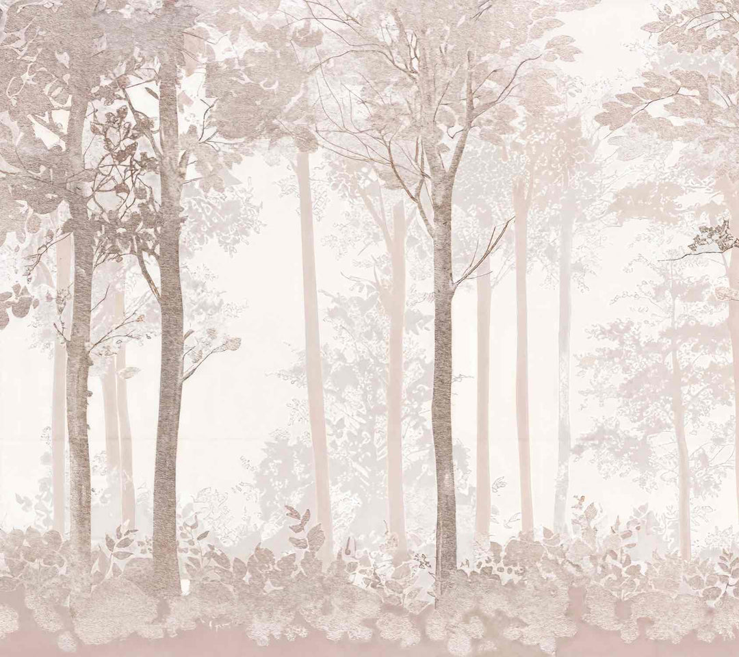 Rêverie en Forêt – Panneau Mural Poétique Taupe - Illulart: Papier peint panoramique