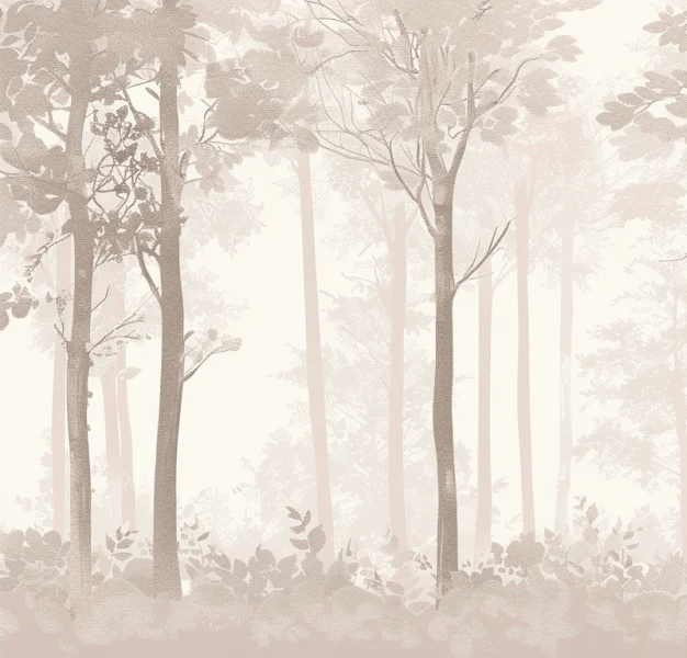 Rêverie en Forêt – Panneau Mural Poétique Taupe - Illulart: Papier peint panoramique