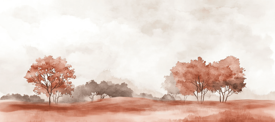 Rêverie en Terracotta : Papier Peint Panoramique Champêtre en Aquarelle - Illulart: Papier peint panoramique