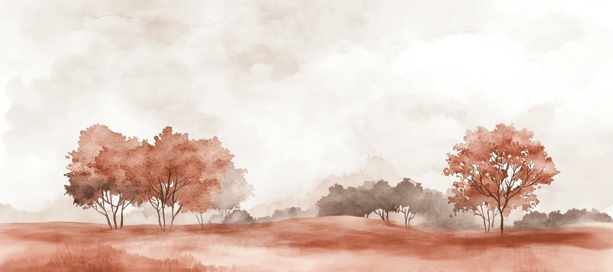 Rêverie en Terracotta : Papier Peint Panoramique Champêtre en Aquarelle - Illulart: Papier peint panoramique