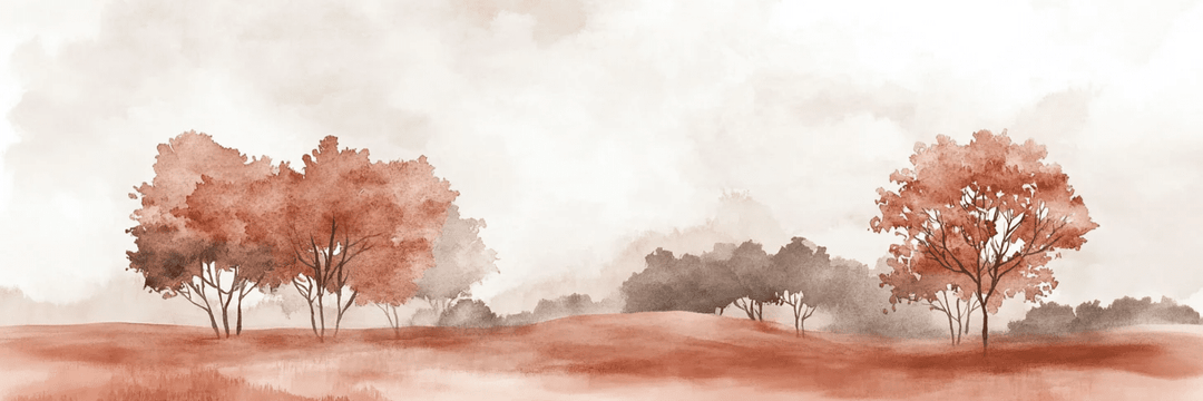 Rêverie en Terracotta : Papier Peint Panoramique Champêtre en Aquarelle - Illulart: Papier peint panoramique