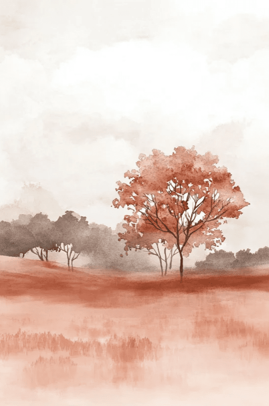 Rêverie en Terracotta : Papier Peint Panoramique Champêtre en Aquarelle