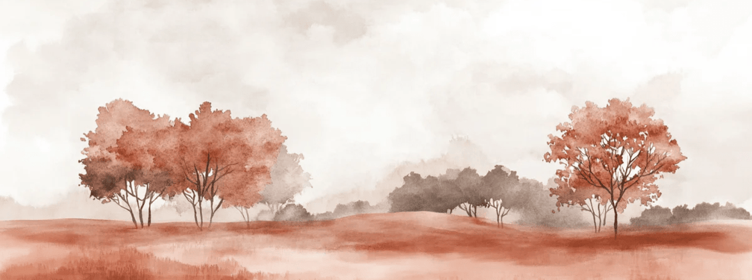 Rêverie en Terracotta : Papier Peint Panoramique Champêtre en Aquarelle - Illulart: Papier peint panoramique