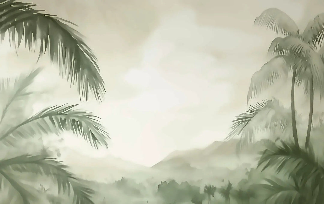 Rêverie Tropicale : Papier Peint Poétique et Apaisant - Décoration Murale - Illulart: Papier peint panoramique