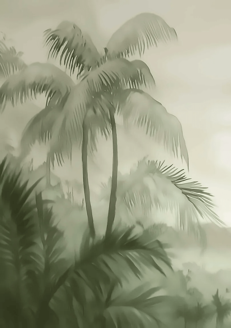 Rêverie Tropicale : Papier Peint Poétique et Apaisant - Décoration Murale - Illulart: Papier peint panoramique