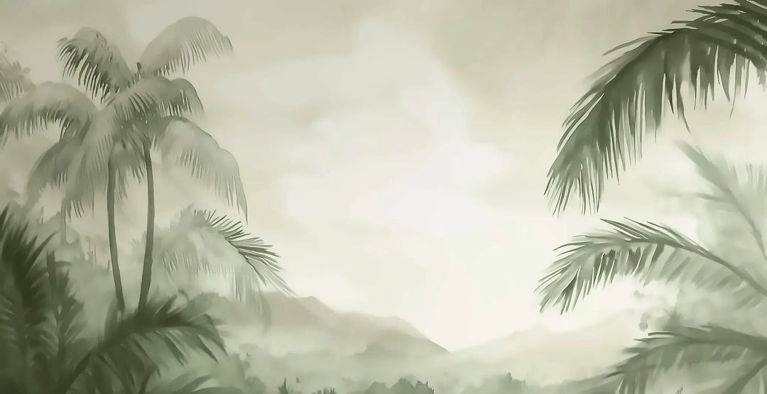 Rêverie Tropicale : Papier Peint Poétique et Apaisant - Décoration Murale - Illulart: Papier peint panoramique