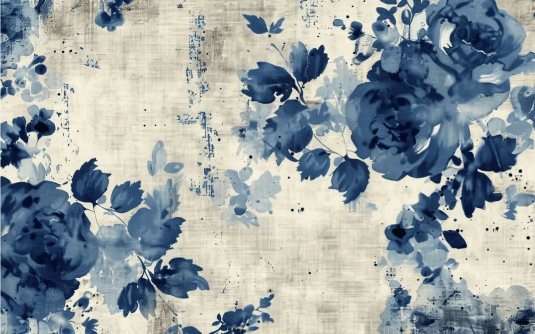 Romance Florale Indigo - Illulart: Papier peint panoramique