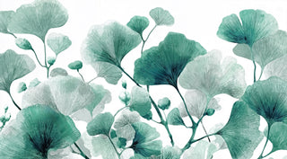 Rythme Botanique – Papier Peint Ginkgo Vert et Blanc Élégant