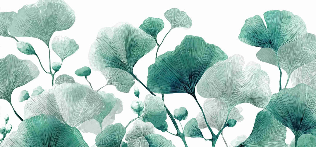 Rythme Botanique – Papier Peint Ginkgo Vert et Blanc Élégant - Illulart: Papier peint panoramique
