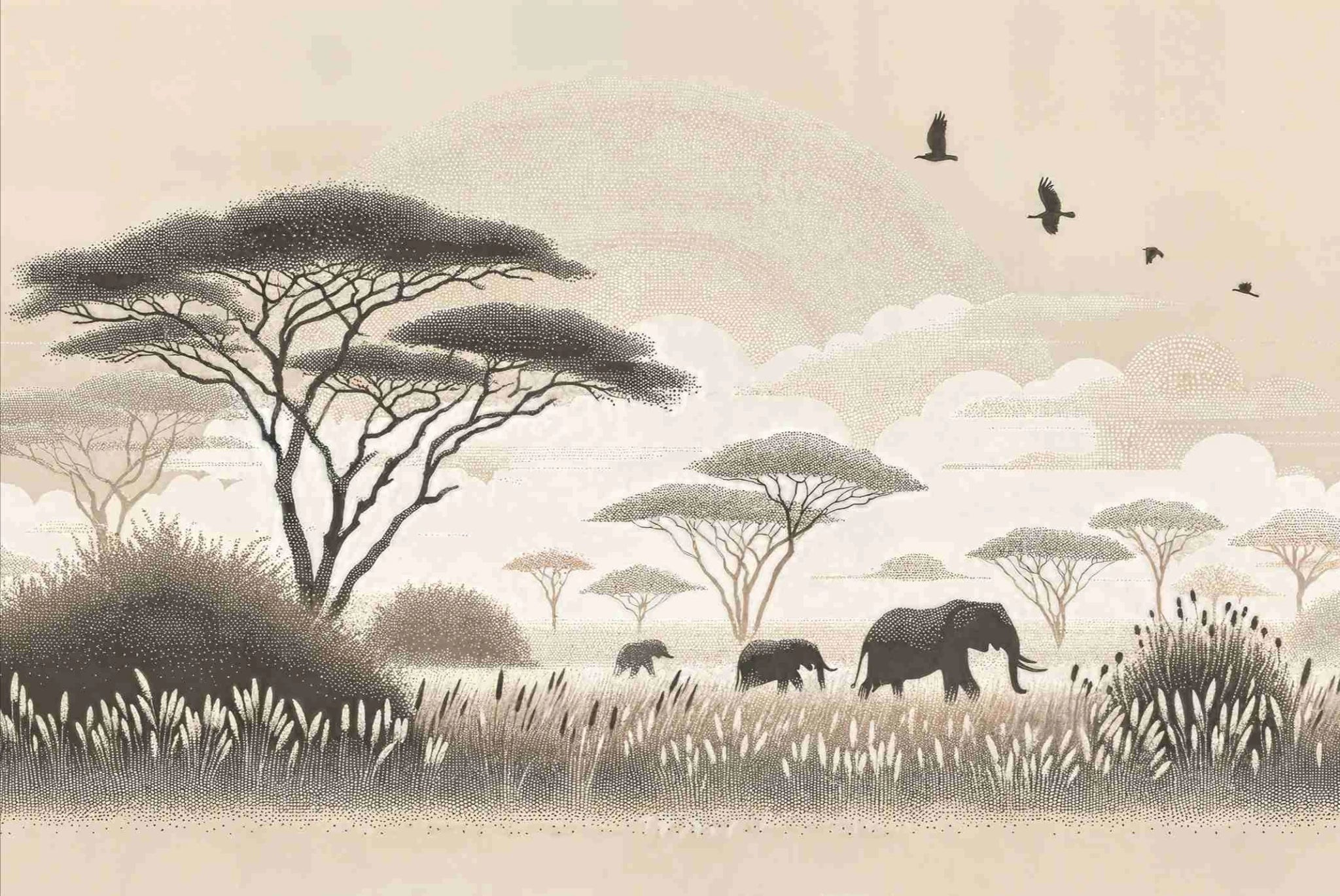 Safari Africain – Papier peint éléphant et acacias
