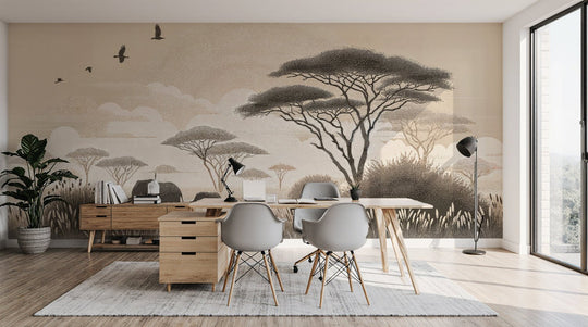 Safari Africain – Papier peint éléphant et acacias - Illulart: Papier peint panoramique