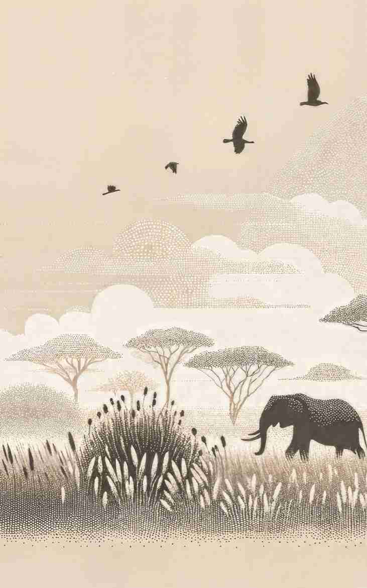 Safari Africain – Papier peint éléphant et acacias - Illulart: Papier peint panoramique