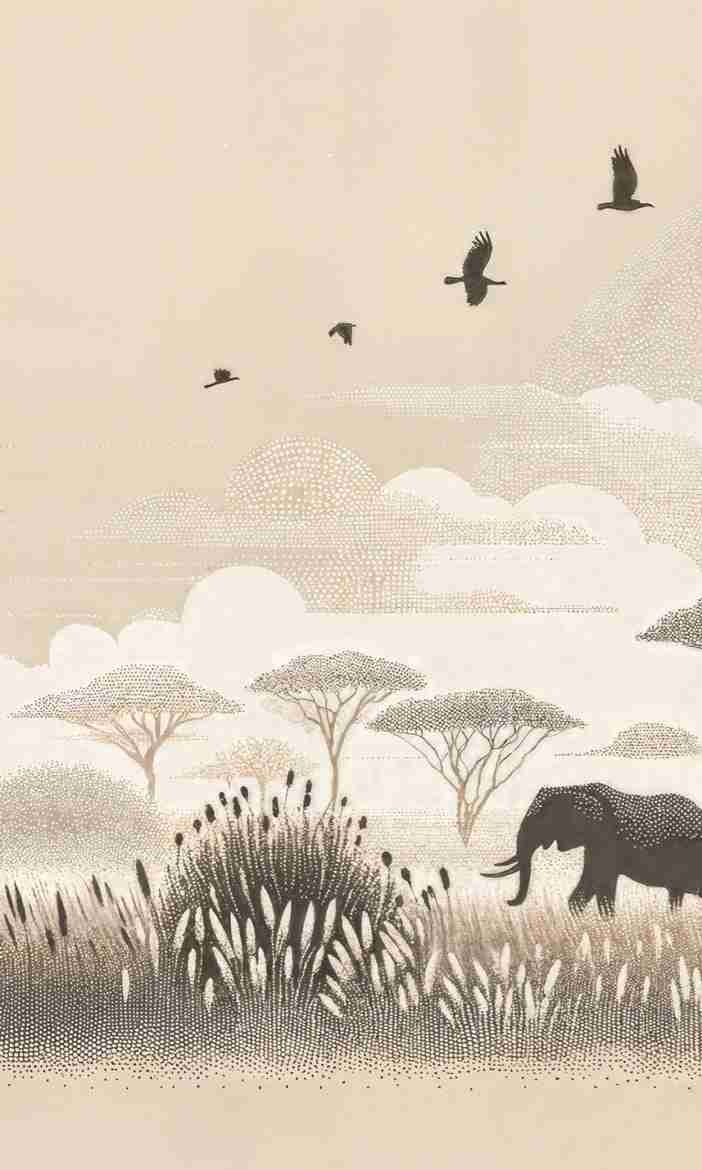 Safari Africain – Papier peint éléphant et acacias - Illulart: Papier peint panoramique