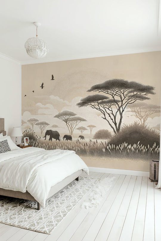 Safari Africain – Papier peint éléphant et acacias - Illulart: Papier peint panoramique