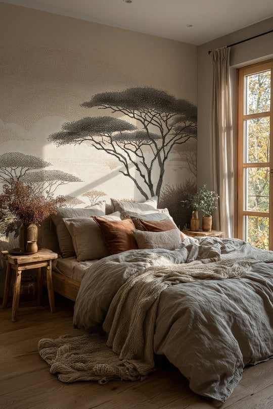 Safari Africain – Papier peint éléphant et acacias - Illulart: Papier peint panoramique