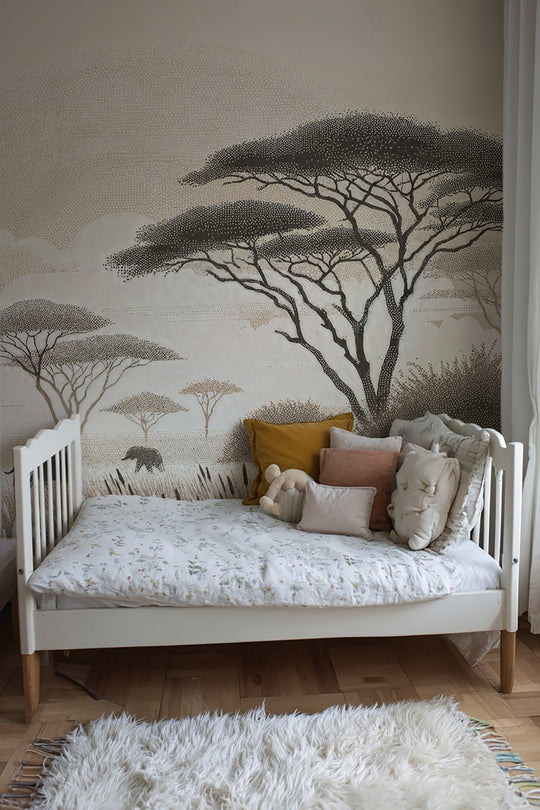 Safari Africain – Papier peint éléphant et acacias - Illulart: Papier peint panoramique