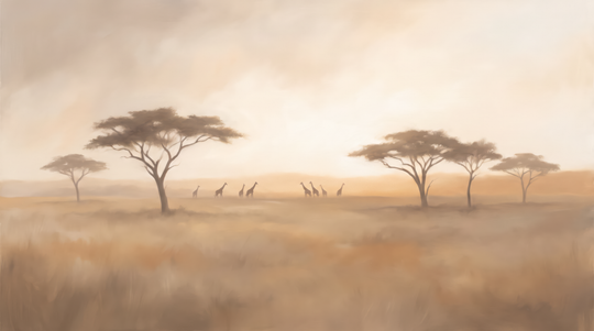 Crépuscule sur la Savane - papier peint panoramique, motif à plat