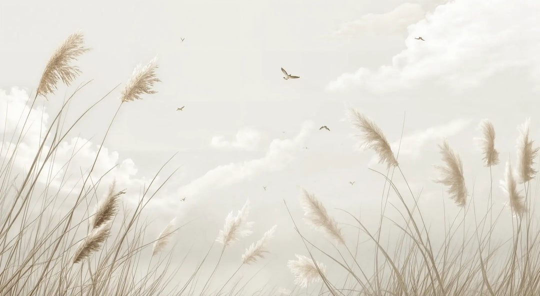 Sérénité Naturelle : Décoration Murale avec Herbes Sauvages - Illulart: Papier peint panoramique