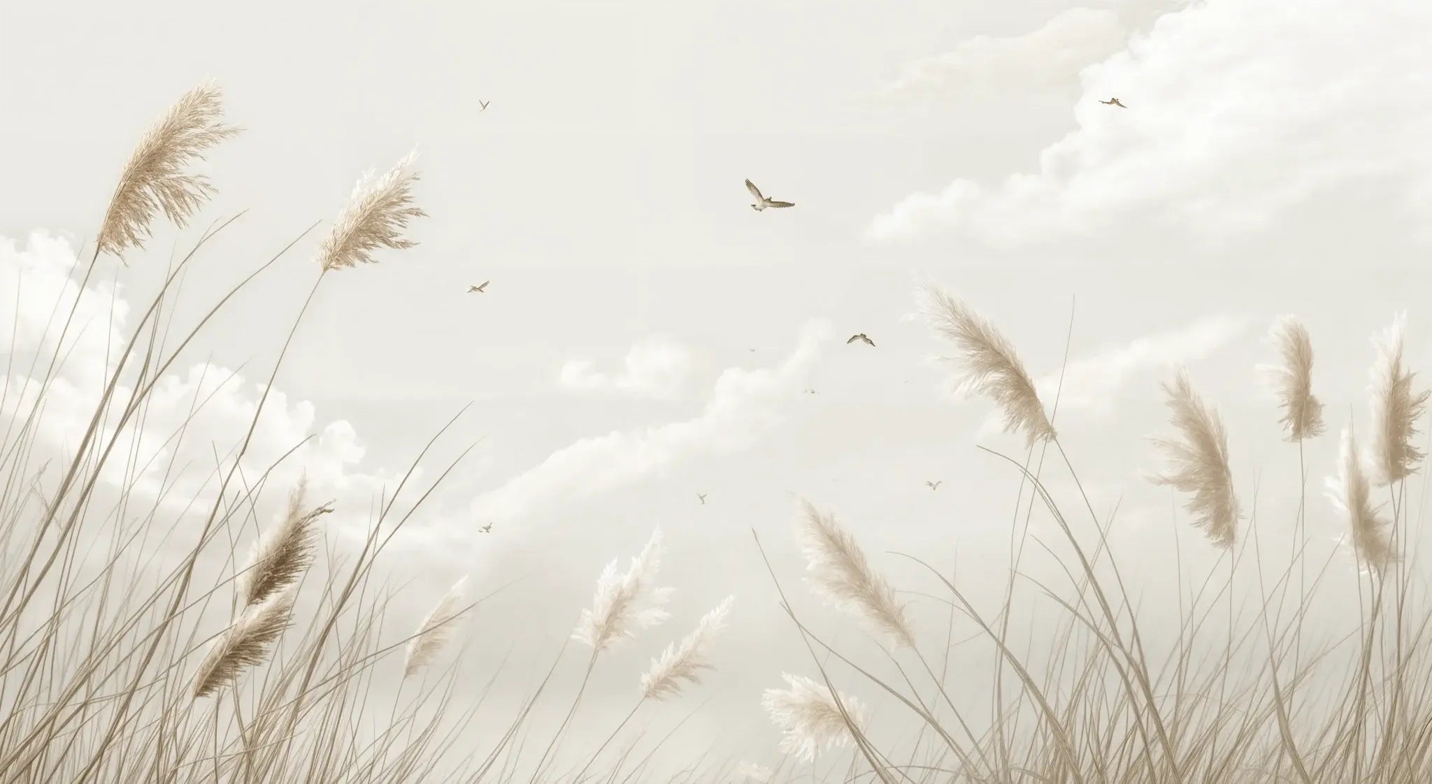 Sérénité Naturelle : Décoration Murale avec Herbes Sauvages - Illulart: Papier peint panoramique