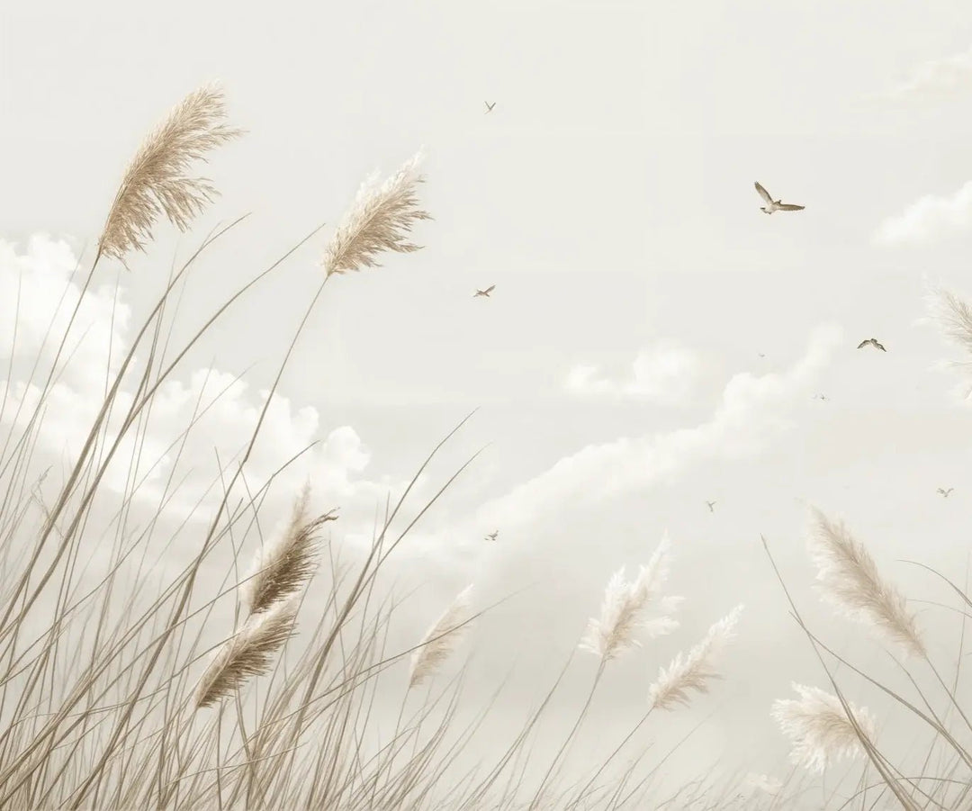 Sérénité Naturelle : Décoration Murale avec Herbes Sauvages - Illulart: Papier peint panoramique