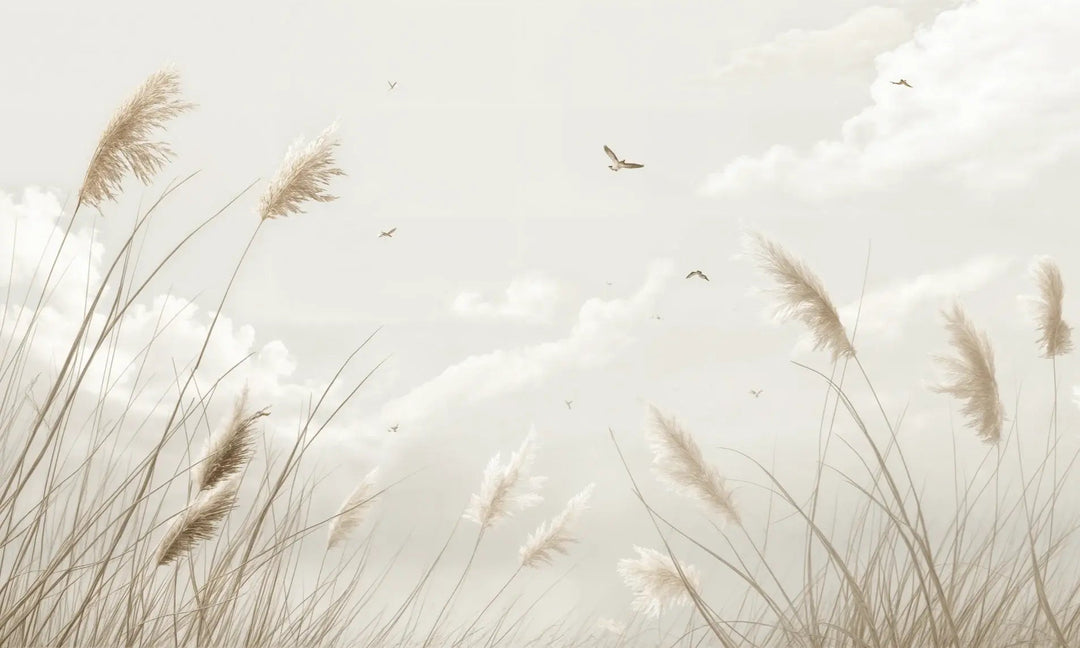 Sérénité Naturelle : Décoration Murale avec Herbes Sauvages - Illulart: Papier peint panoramique