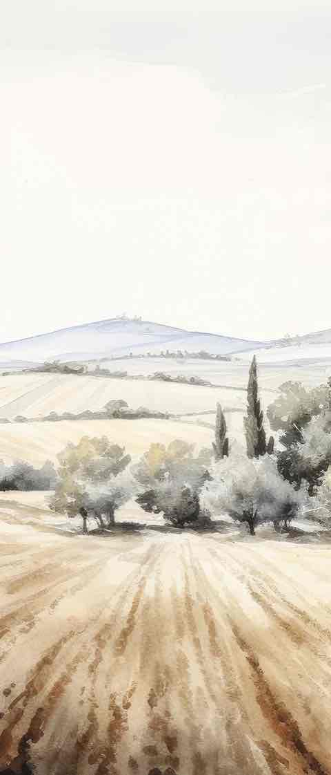 Sérénité Toscane: Panorama Champêtre - Illulart: Papier peint panoramique