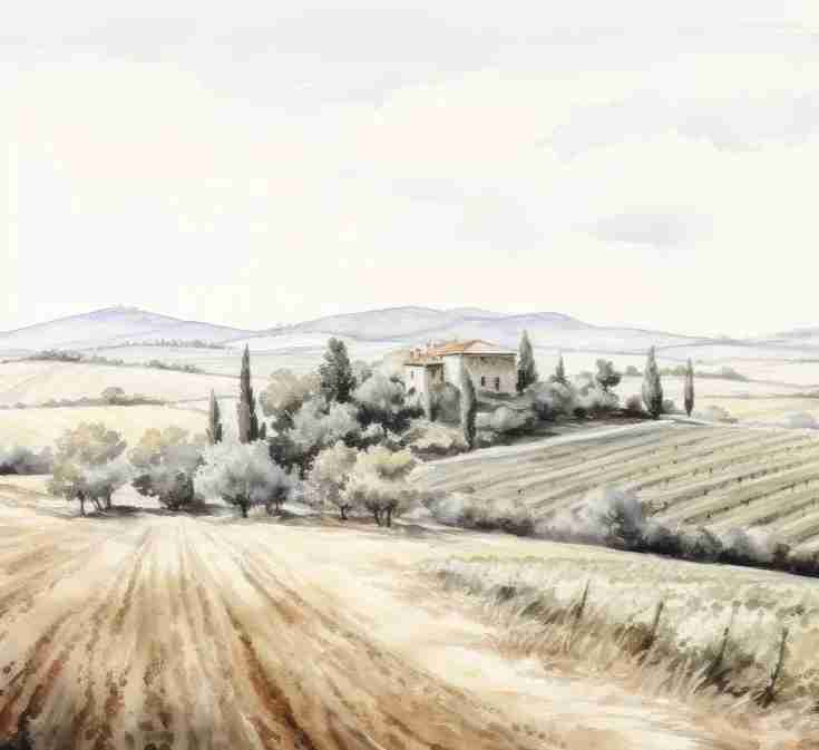 Sérénité Toscane: Panorama Champêtre - Illulart: Papier peint panoramique