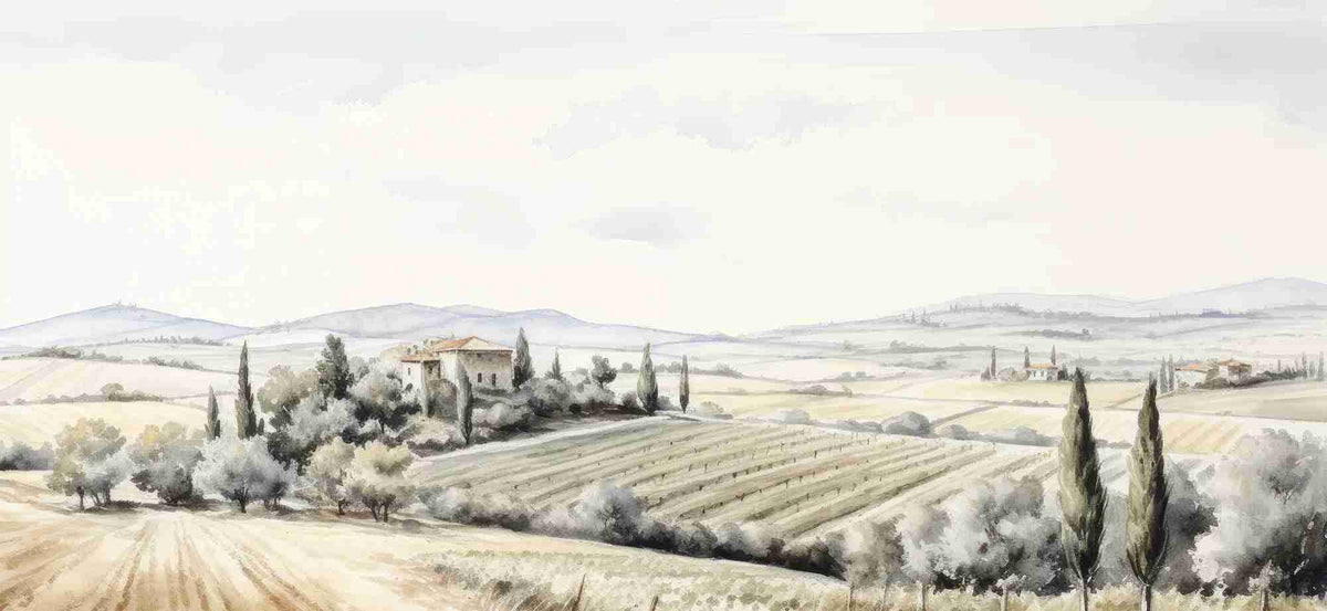 Sérénité Toscane: Panorama Champêtre - Illulart: Papier peint panoramique