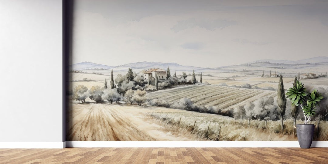 Sérénité Toscane: Panorama Champêtre - Illulart: Papier peint panoramique