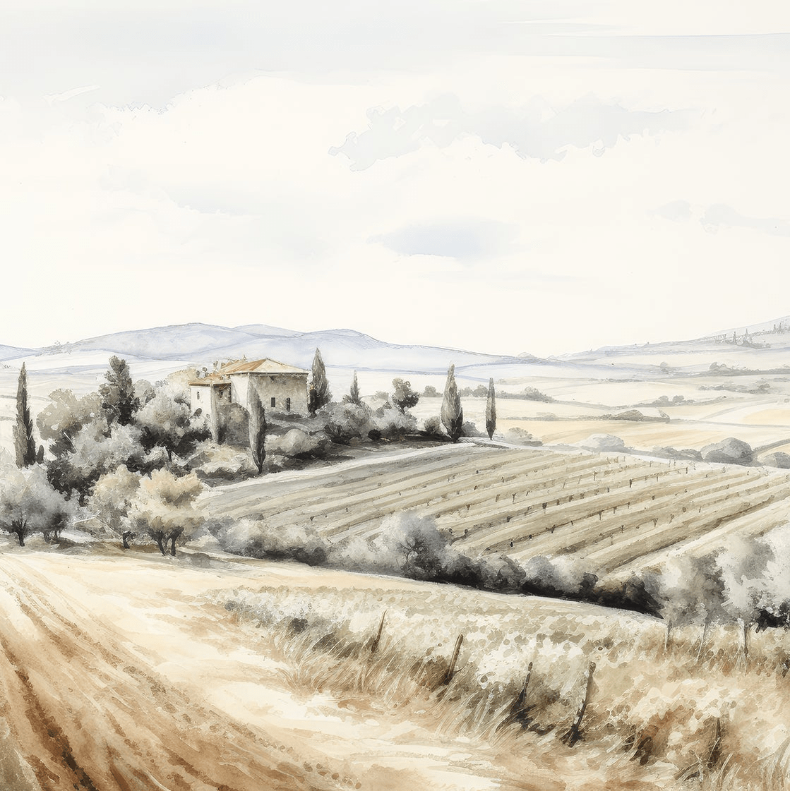 Sérénité Toscane: Panorama Champêtre - Illulart: Papier peint panoramique