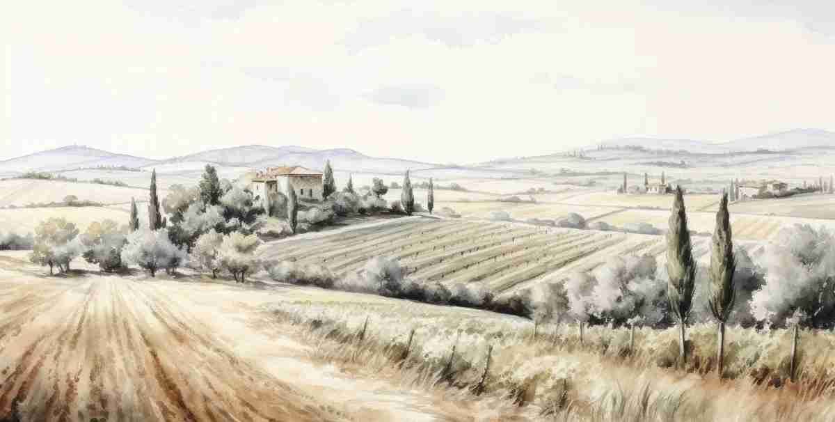 Sérénité Toscane: Panorama Champêtre - Illulart: Papier peint panoramique