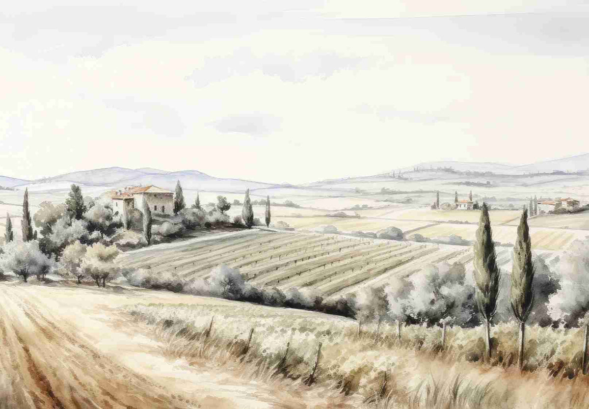 Sérénité Toscane: Panorama Champêtre - Illulart: Papier peint panoramique