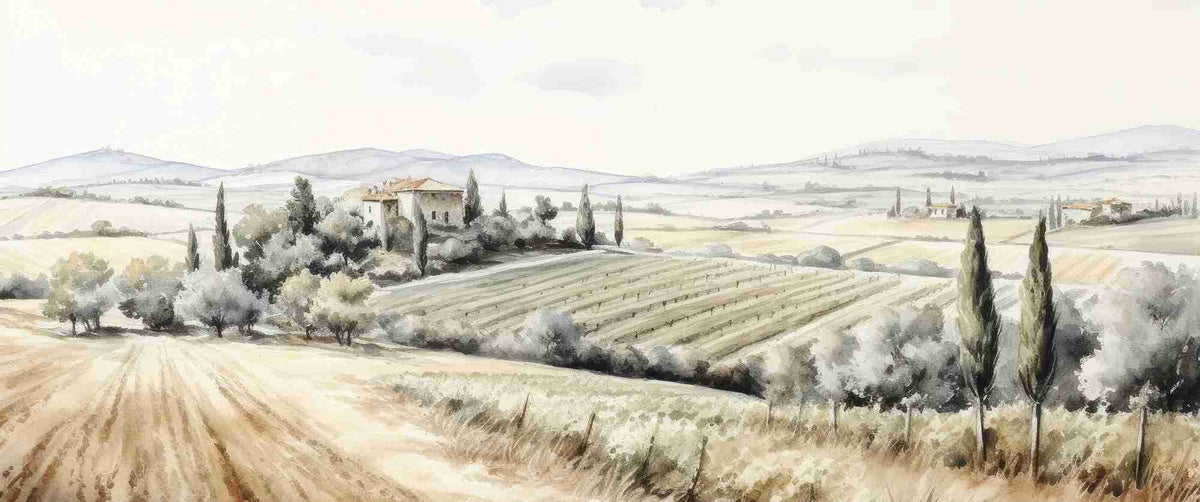 Sérénité Toscane: Panorama Champêtre - Illulart: Papier peint panoramique