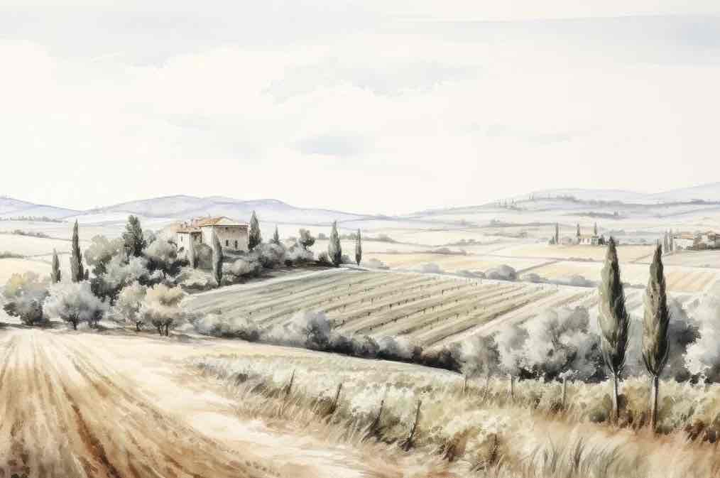 Sérénité Toscane: Panorama Champêtre - Illulart: Papier peint panoramique