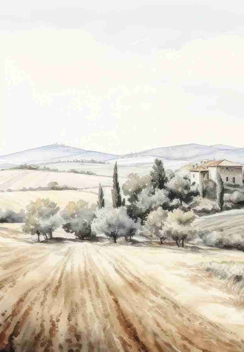 Sérénité Toscane: Panorama Champêtre - Illulart: Papier peint panoramique