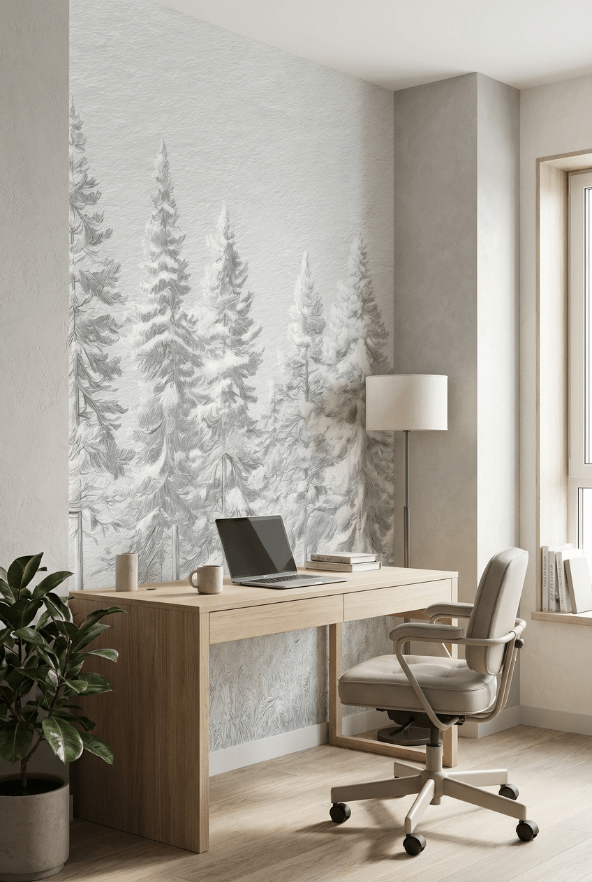 Silence Nordique – Papier peint panoramique forêt de sapins enneigés - Illulart: Papier peint panoramique