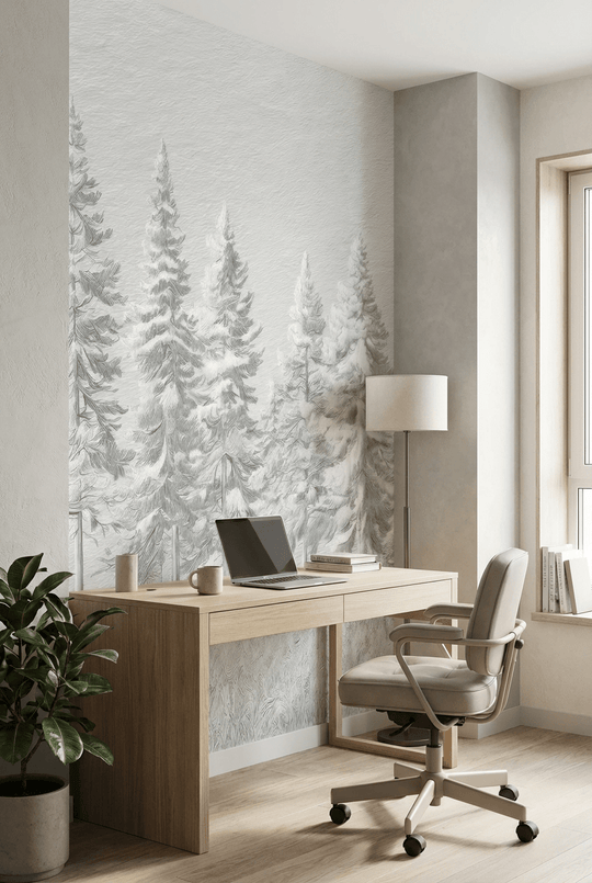 Silence Nordique – Papier peint panoramique forêt de sapins enneigés - Illulart: Papier peint panoramique