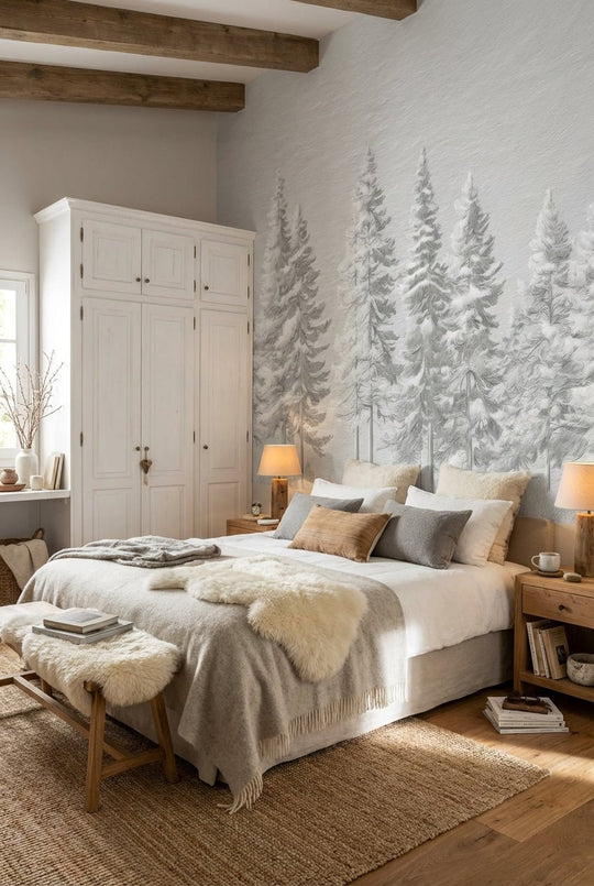 Silence Nordique – Papier peint panoramique forêt de sapins enneigés - Illulart: Papier peint panoramique