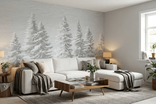 Silence Nordique – Papier peint panoramique forêt de sapins enneigés - Illulart: Papier peint panoramique