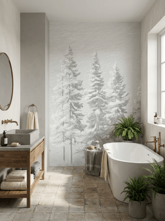 Silence Nordique – Papier peint panoramique forêt de sapins enneigés - Illulart: Papier peint panoramique