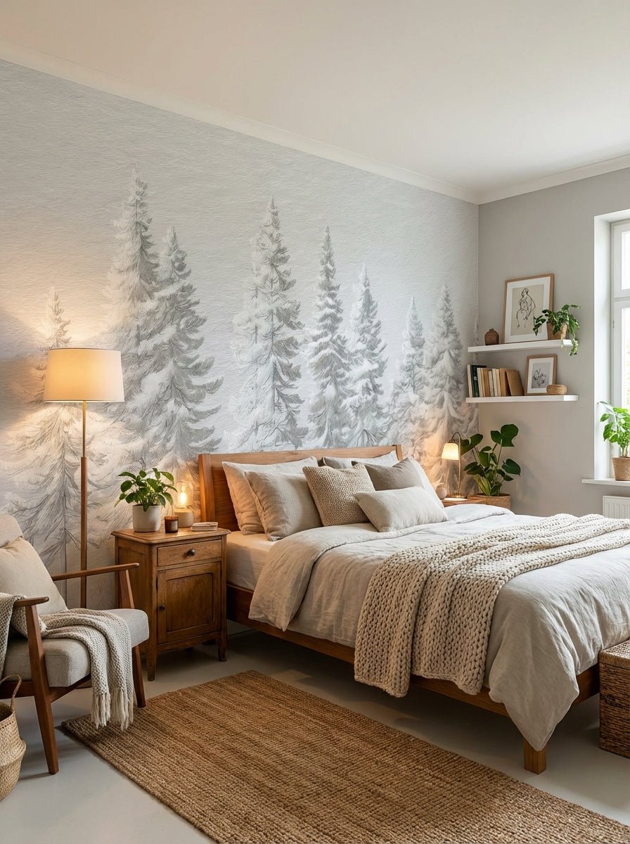 Silence Nordique – Papier peint panoramique forêt de sapins enneigés - Illulart: Papier peint panoramique