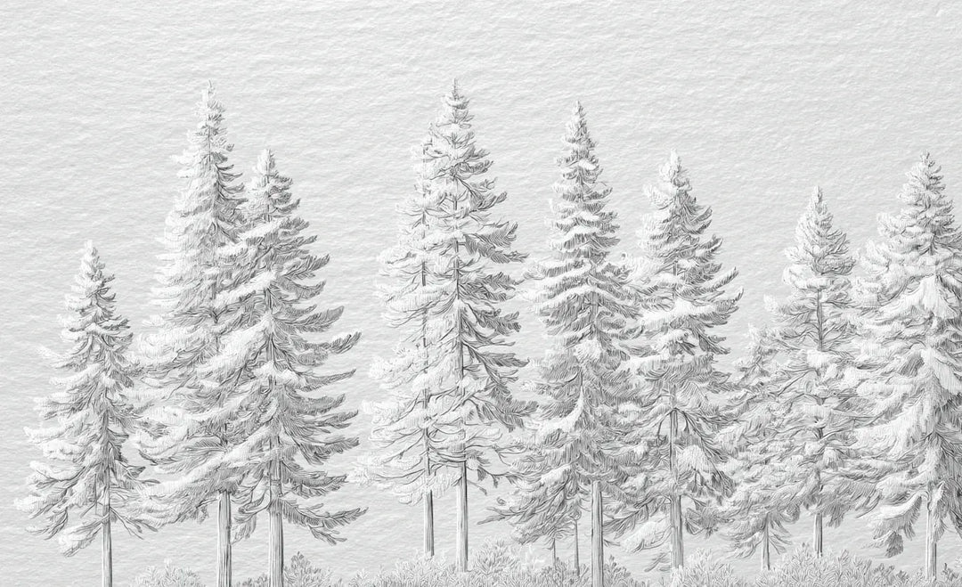 Silence Nordique – Papier peint panoramique forêt de sapins enneigés - Illulart: Papier peint panoramique