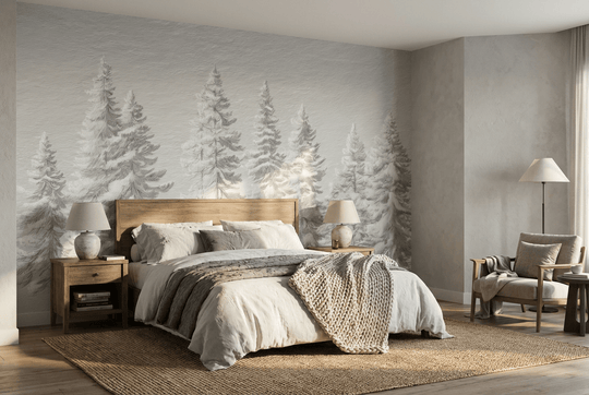 Silence Nordique – Papier peint panoramique forêt de sapins enneigés - Illulart: Papier peint panoramique