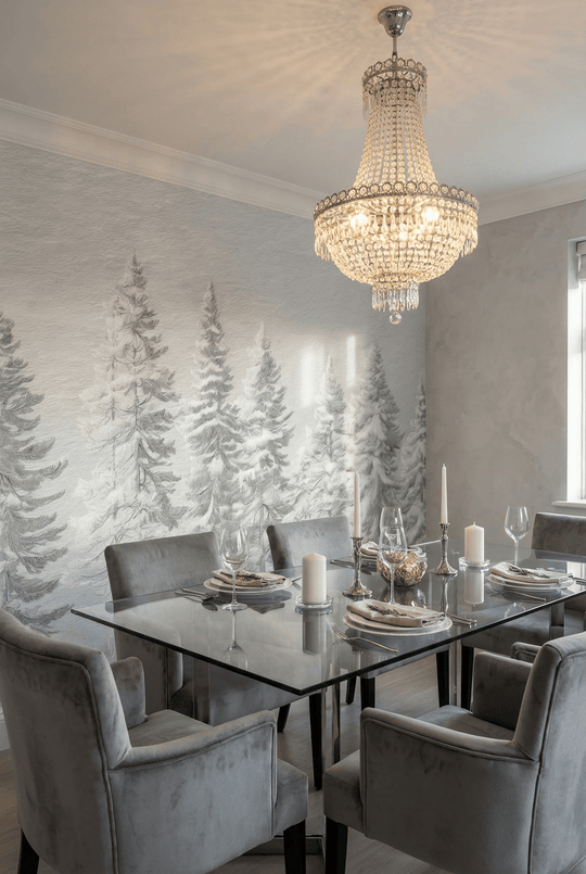 Silence Nordique – Papier peint panoramique forêt de sapins enneigés - Illulart: Papier peint panoramique