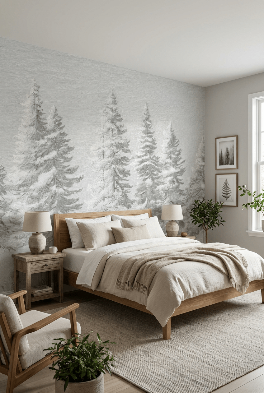 Silence Nordique – Papier peint panoramique forêt de sapins enneigés - Illulart: Papier peint panoramique