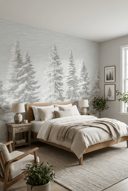 Silence Nordique – Papier peint panoramique forêt de sapins enneigés - Illulart: Papier peint panoramique