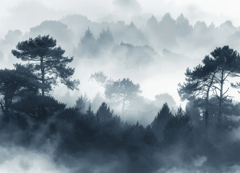 Silhouettes Forestières - Élégance Brumeuse | Papier Peint Panoramique - Illulart: Papier peint panoramique