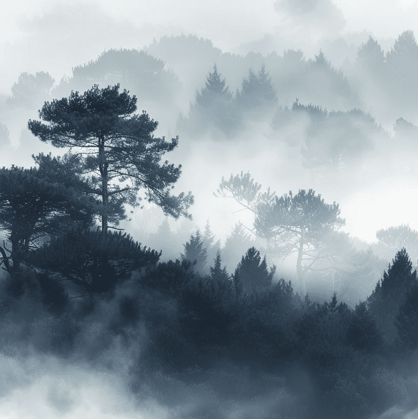 Silhouettes Forestières - Élégance Brumeuse | Papier Peint Panoramique - Illulart: Papier peint panoramique