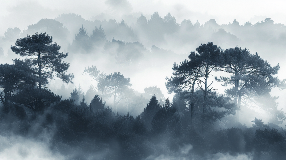 Silhouettes Forestières - Élégance Brumeuse | Papier Peint Panoramique
